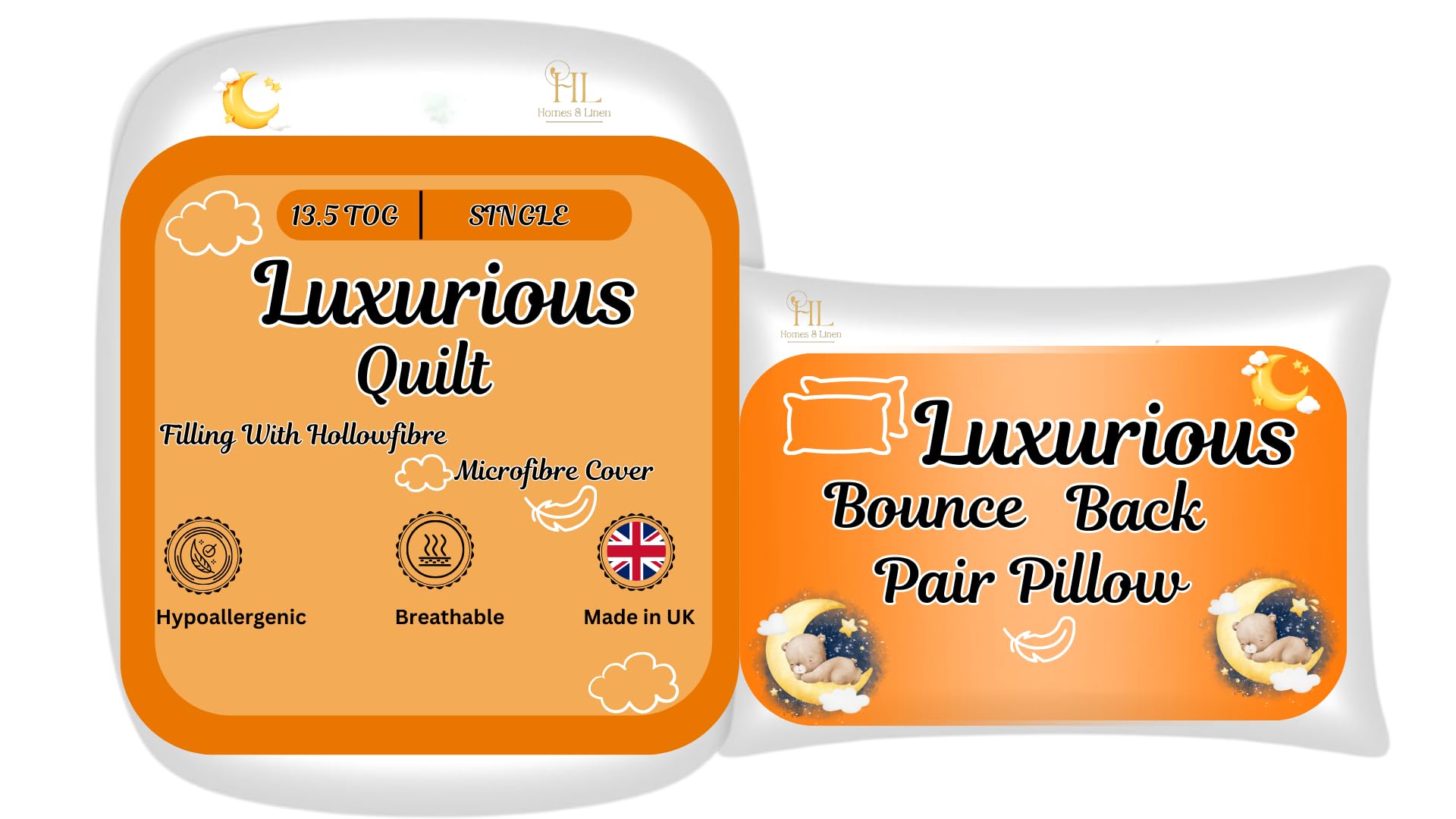 HOMES-LINEN Soft Microfibre Size, warm Bed Duvet – Soft Luxurious Winter Duvets (13.5 Tog, Single + Pair Pillow)