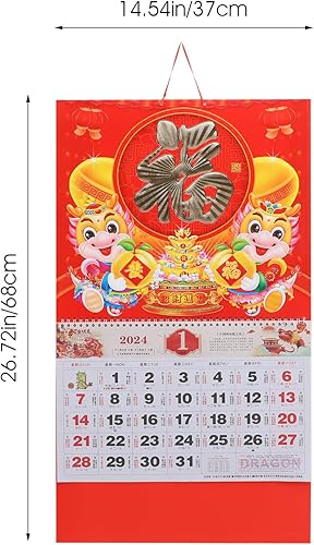 Miniatura 2 de STOBOK Calendario de pared chino 2024 Calendario de año nuevo Año Lunar del Dragón Calendario colgante mensual Calendario diario de dragón de la