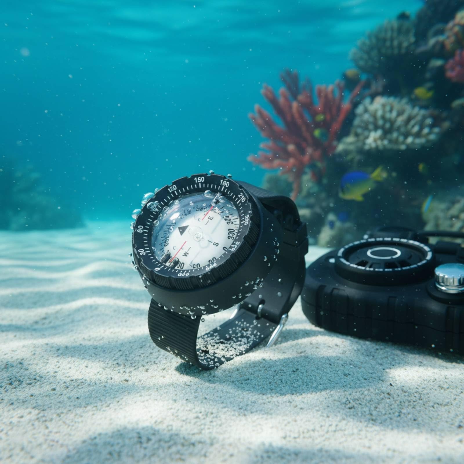LOVIVER Brújula de Buceo Reloj Brújula Instrumento de Navegación Bisel Moleteado Esfera Redonda Correa Ajustable Hebilla Metálica Material Adecuado para Buceo y Actividades Acuáticas