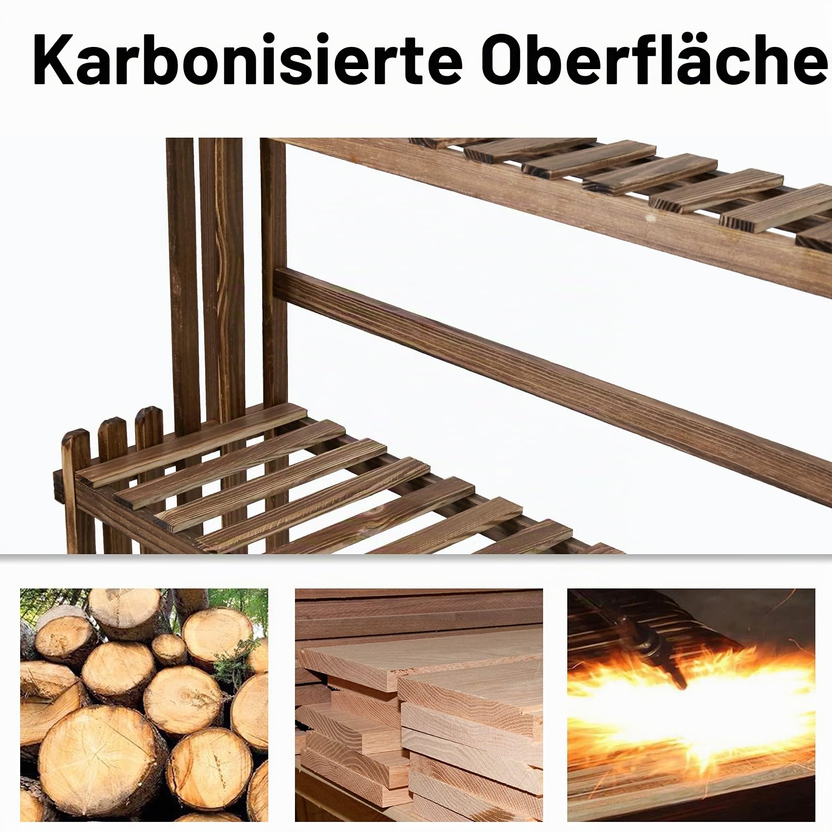 unho Blumenständer Holz, Blumentreppe 3 Ebenen, Pflanzentreppe mehrstöckig, Holzregal für Indoor Outdoor Garten Balkon, 79x36.5x145cm