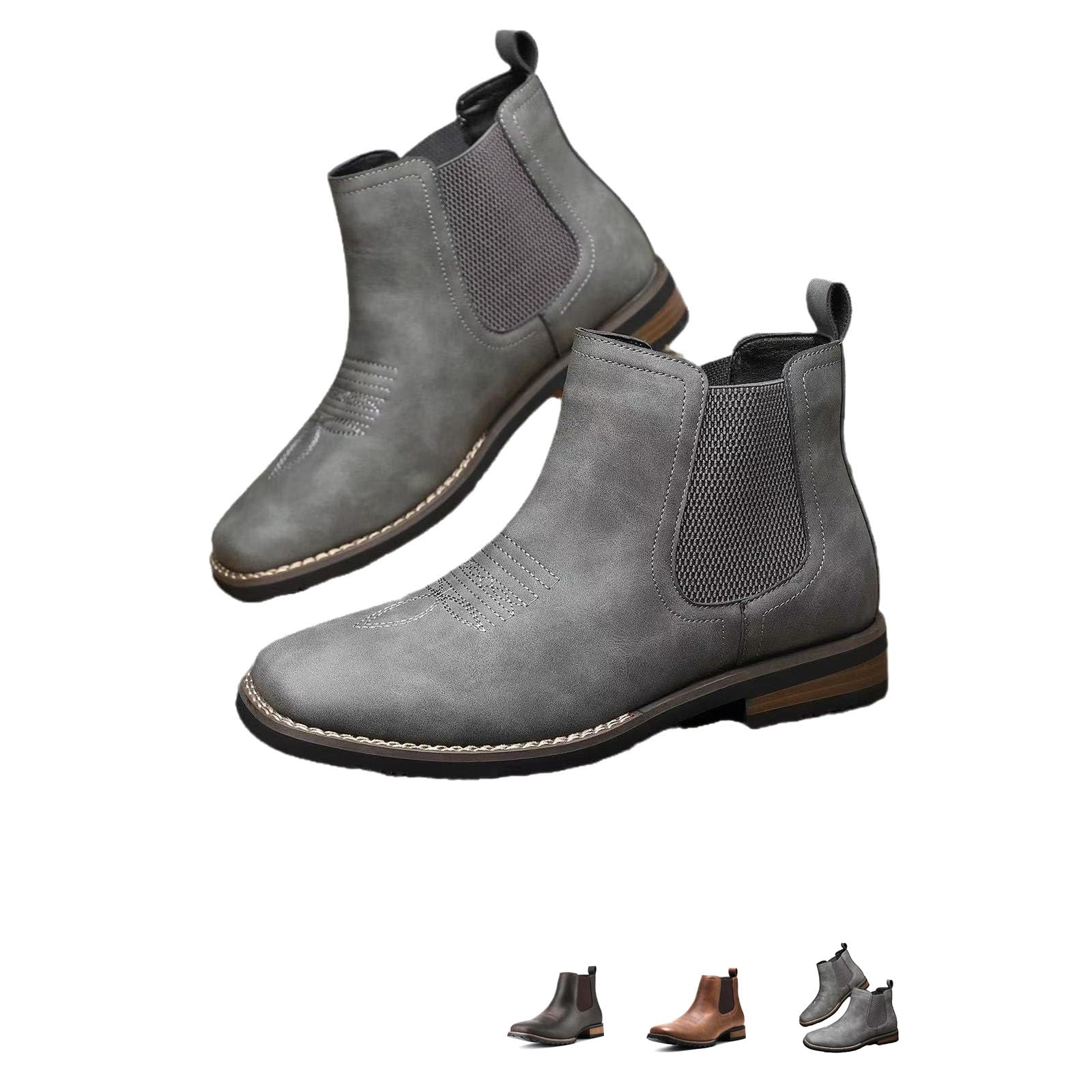 Chelsea Bottes de cowboy pour homme, bout carré élastique, bottines pour robe décontractée, bottines occidentales courtes Chelsea pour homme