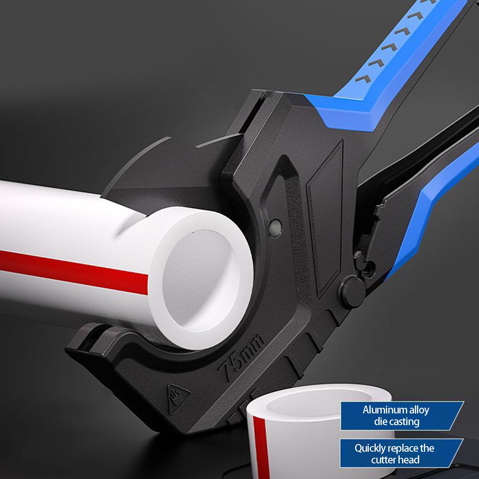 Coupe-tube professionnel à cliquet pour tuyaux de 32 mm à 75 mm - Caractéristiques : acier SK5 et revêtement anti-adhésif