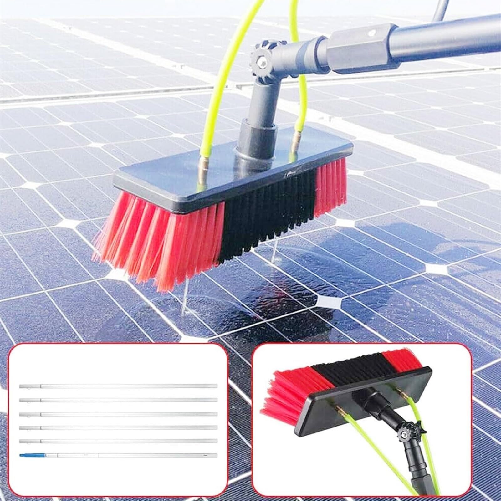 GTHTUHFD Water Fed Pole Kit, Solar Panel Cleaning Brush Adjustable Window Cleaning Pole 180° Rotatable Brush Head Telescopic Cleaning Brush For High Windows Cleaning,30cm Brush Head-9m/29.52ft