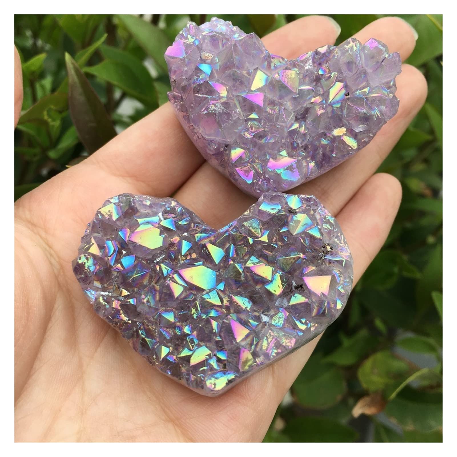 1 Uds geoda de Amatista en Forma de corazón Cristales de Cristal Piedras Titanio Arco Iris Aura Amatista racimo Ángel Aura Cuarzo decoración del hogar Manualidades Inicio Colecciones