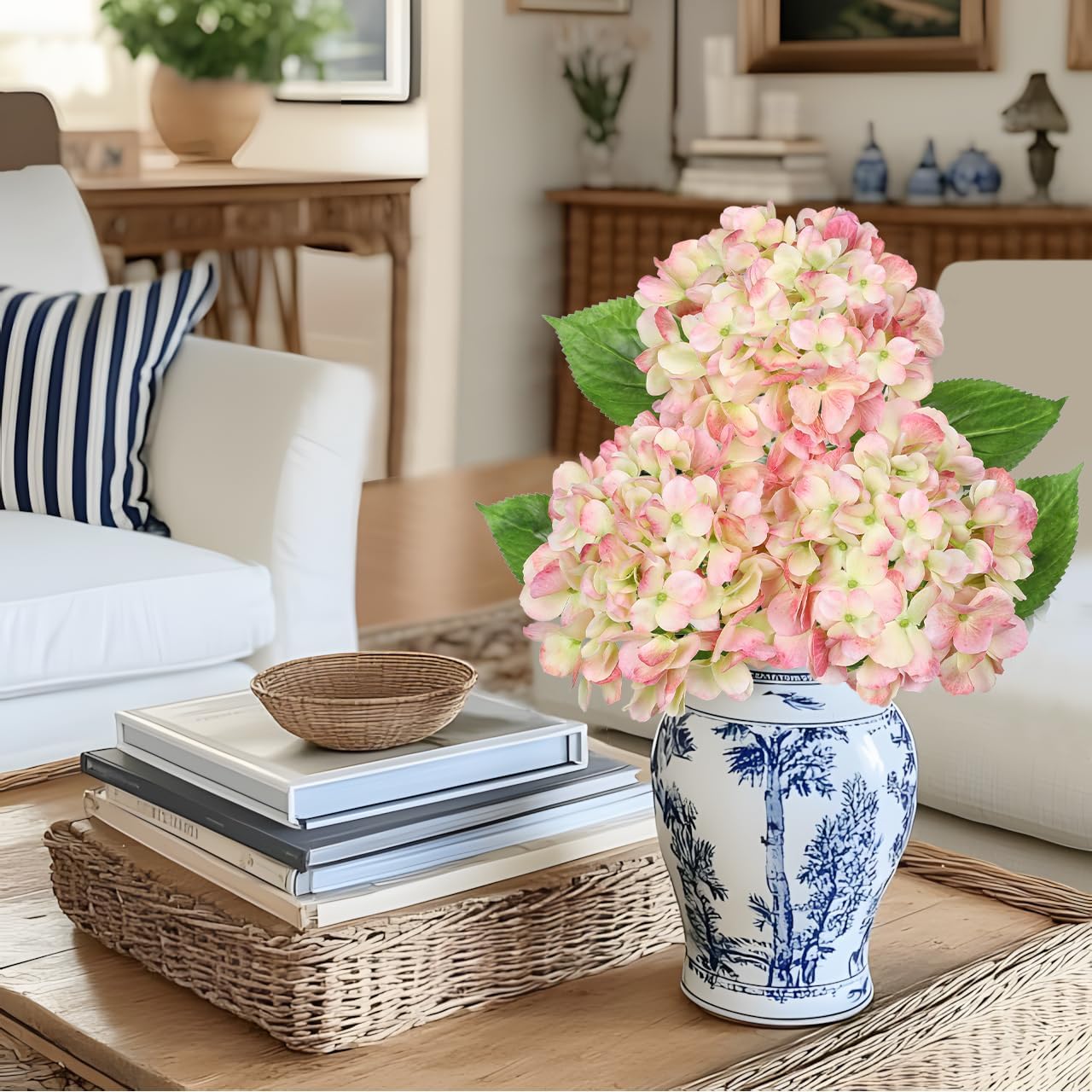 Oairse 3Pcs Pink Hydrangea Artificial Flowers 19.7 in Real Touch Faux Hydrangea Stems Silk Flowers with Stems Fake Pink Flowers Bouquet for Floral Arrangements Table Centerpieces Wedding Home Decor - Image 5