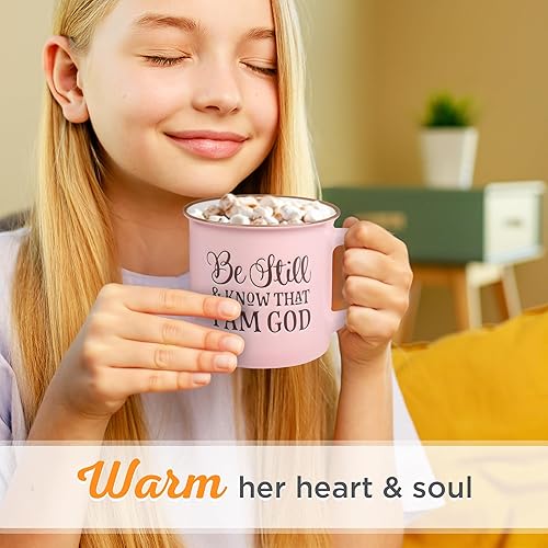 Miniatura 3 de Christian Art Gifts Taza de café de cerámica estilo campamento rosa 13 oz. apta para microondas y lavavajillas, taza de café y té inspiradora para