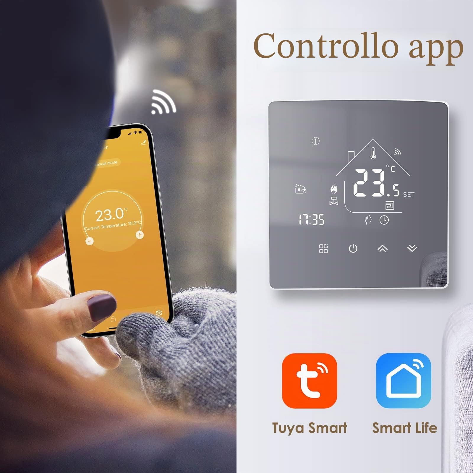 Tuya Wifi Termostato Intelligente Termostato Ambientale da Parete Termostato per Riscaldamento Dell'Acqua Programmabile Settimanale Compatibile con Alexa 3A TGR85WIFI-WP