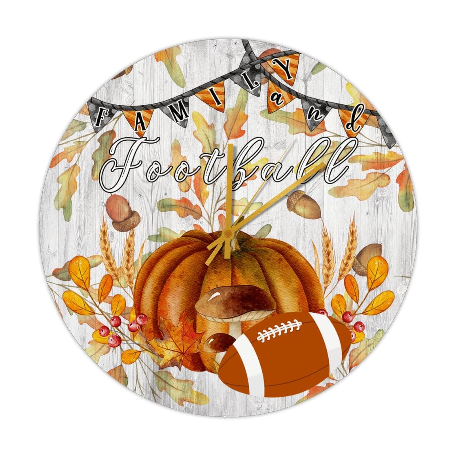 Horloge d'automne et football silencieuse en bois 38 cm pour cuisine