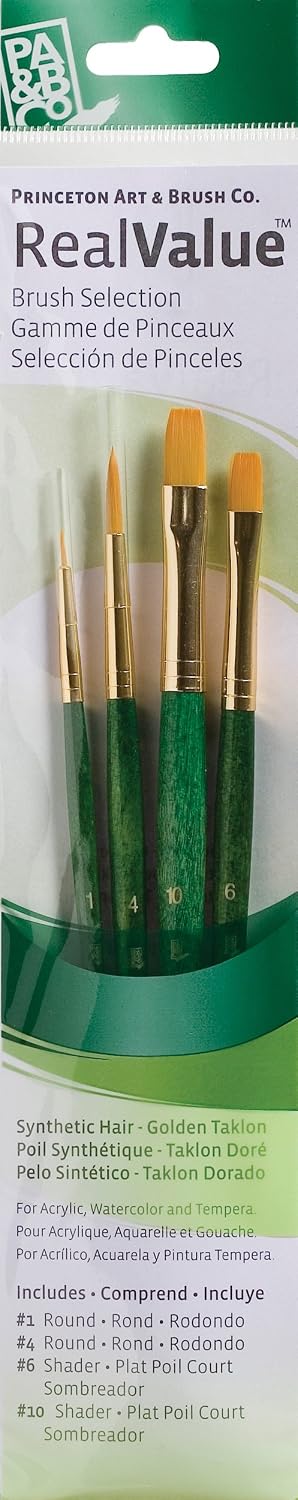 Princeton RealValue Brush Set, Gold Taklon, Blue Handle, 4 Piece, 1 Count