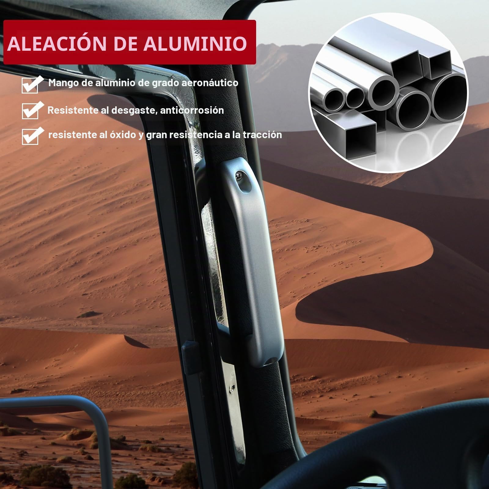 2 asas de agarre para interior de coche en aleación de aluminio plateado mate. Accesorio decorativo