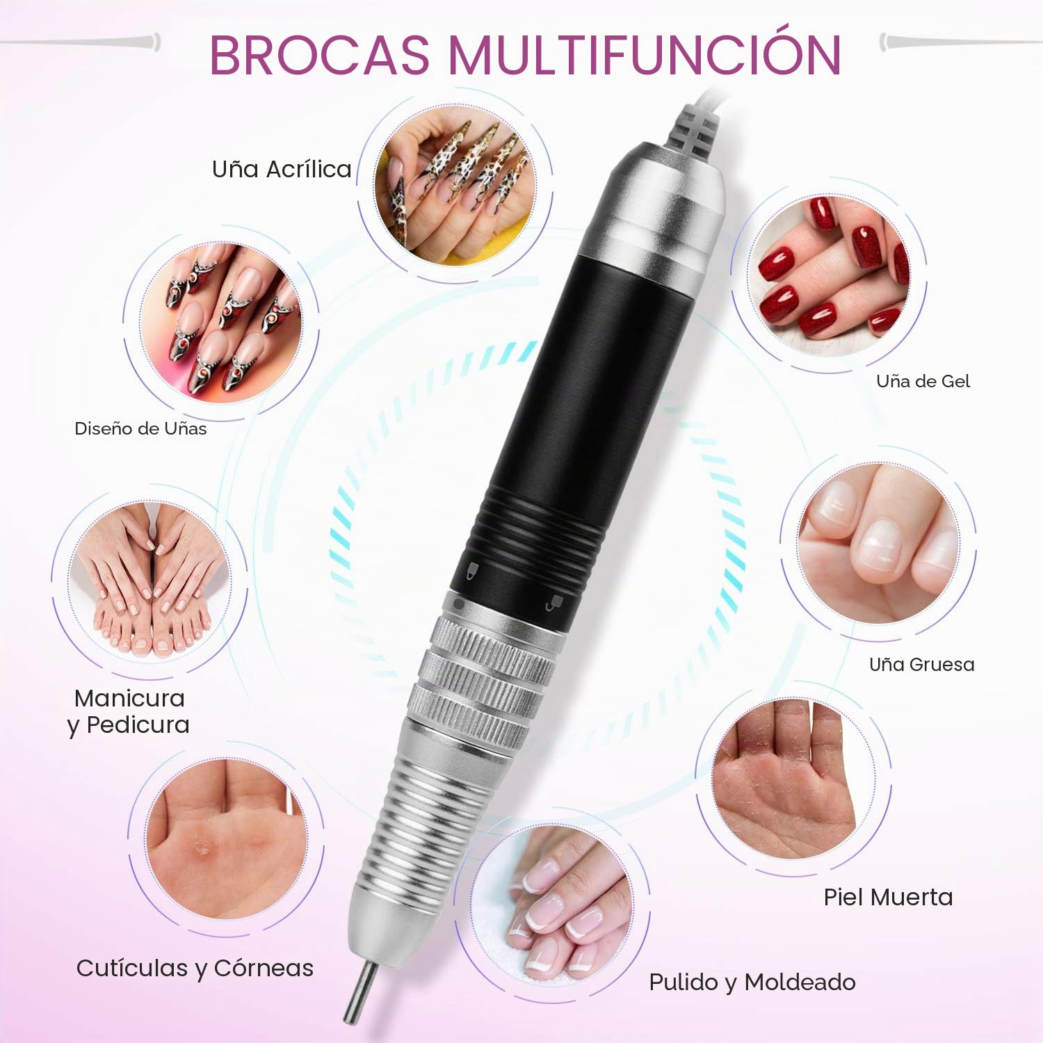 Torno para Uñas Profesional 35000 RPM, AZ GOGO Torno para Uñas de Gel y Acrílico, Lima Eléctrica para Uñas con 7 Brocas, Velocidad Ajustable, Set de Manicura y Pedicura Eléctrico para Salón DIY