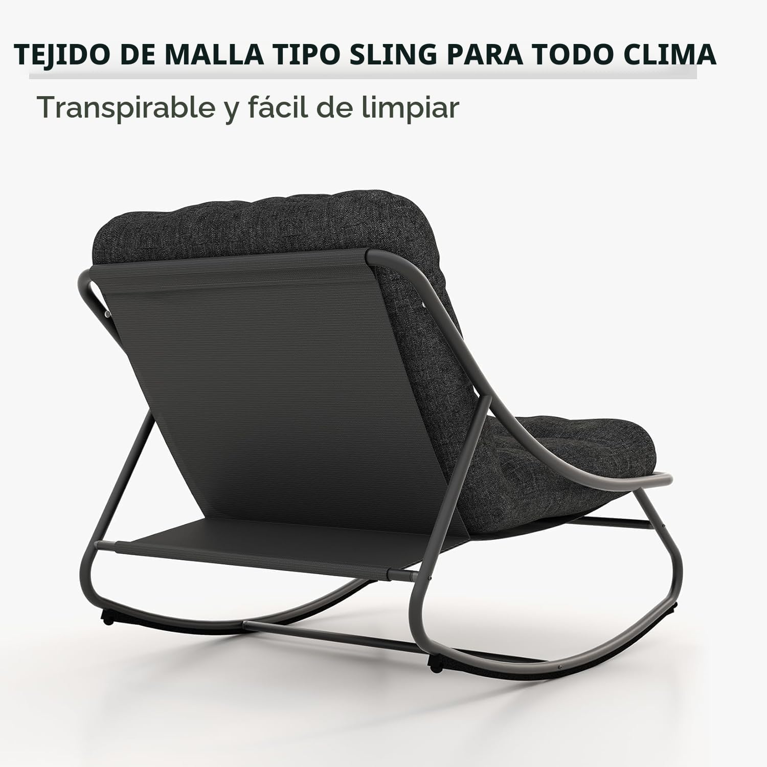 Mecedora resistente al exterior para jardín, salón y balcón, blanco roto, gris oscuro, carga máxima 150 kg