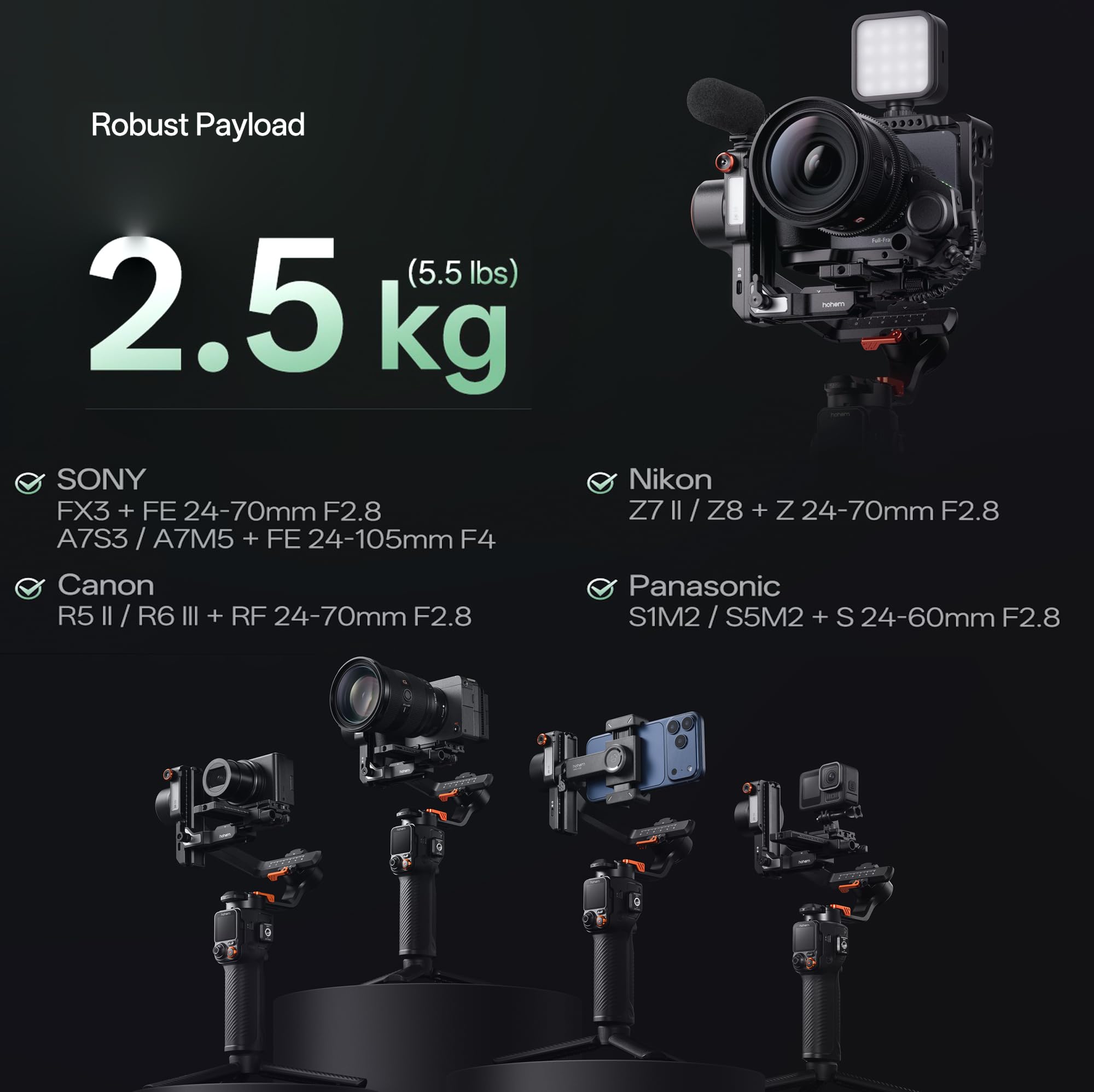 hohem iSteady MT3 Pro Kit Stabilizator kamery Gimbal, z AI Tracker i odłączanym pilotem do transmisji na żywo, dwukierunkowy uchwyt obrotowy, śledź ostrość, szybki pionowy, obciążenie 2,5 kg do
