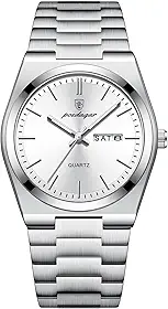 Relógio Prata Luxo Aço Inox Masculino Old Money Elegante Branco