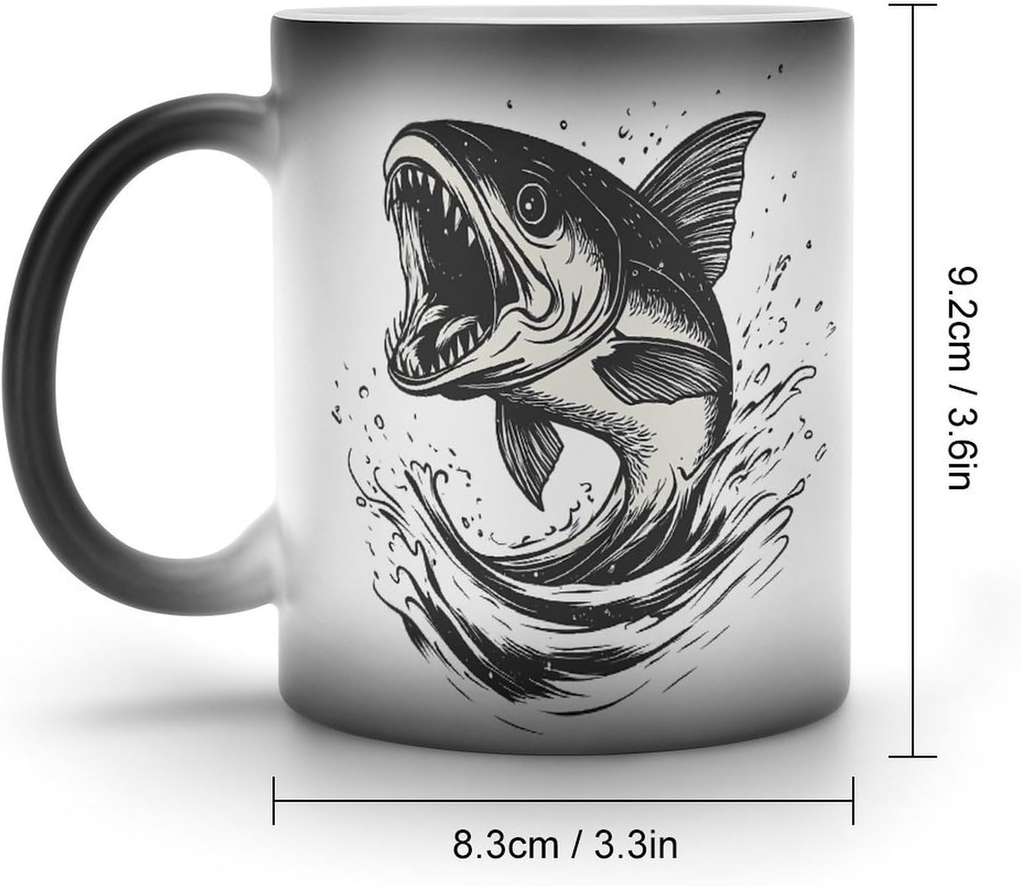 Jumping Bass Fish Color Changing Mug Heated Ceramic Cup Heat Sensitive Coffee Mug Fun Gift