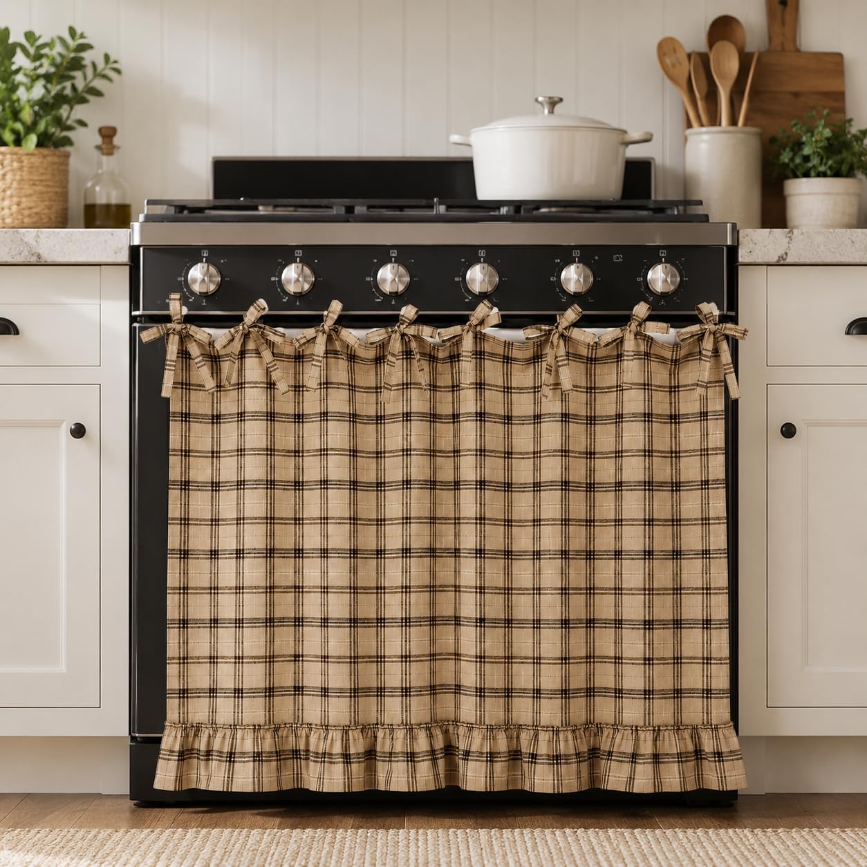 Coffee Oven Skirt Curtain, Oven Door Curtain, Kitchen Appliance Dust Cover For Stove Door