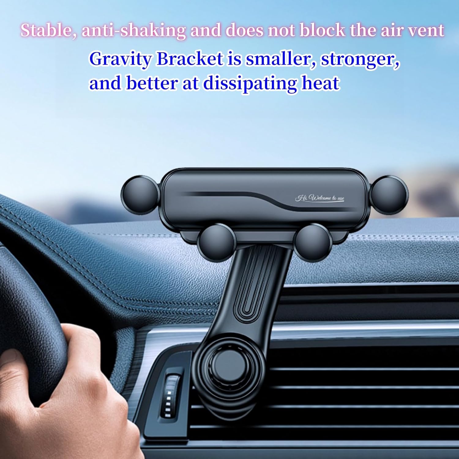 Car Vent Phone Mount Gravity Cell Phone Holder Never Blocking Vent with Rotatable Swing Arm Hands Free Universal Extension Clip Air Phone Holder Car Fit for All Phones iPhone Samsung Gravity Black
