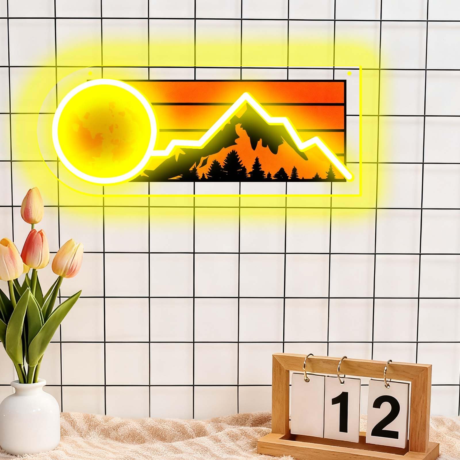 Mountain Moon Neon Light USB Powered Acrylic LED Lights for Wall Decoration UV Print With Adjustable Light Switch Suitable for Bedroom Living Room Coffee Shop Themed Decoration