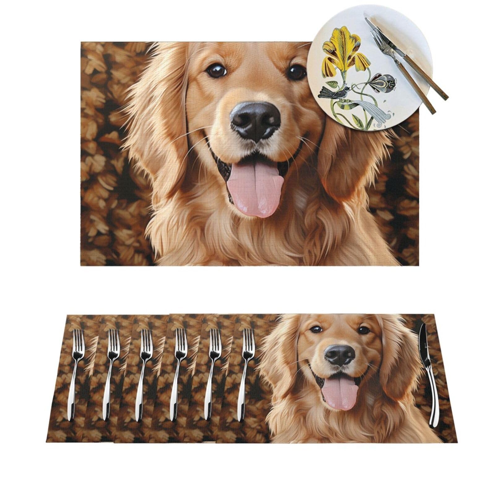 Set de table lavable antidérapant et anti-chaleur motif Golden Retriever x6