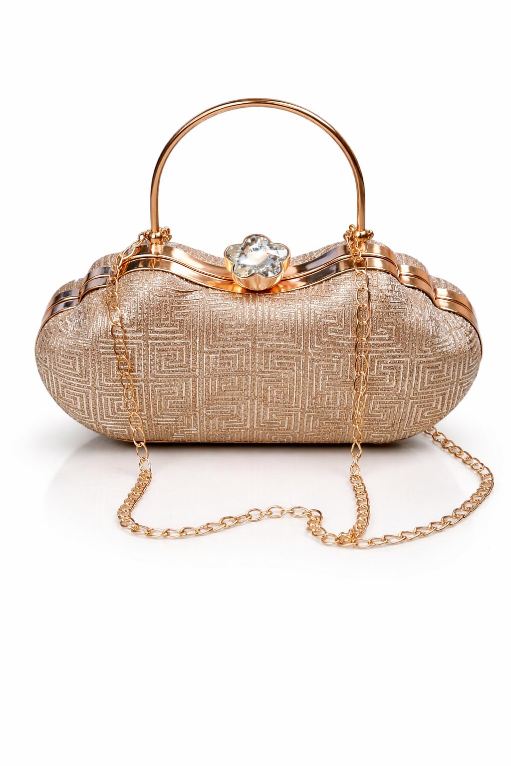 Women's Sparkle Framed Clutch Gold Metallic Ladies Purse Handbag-image-7