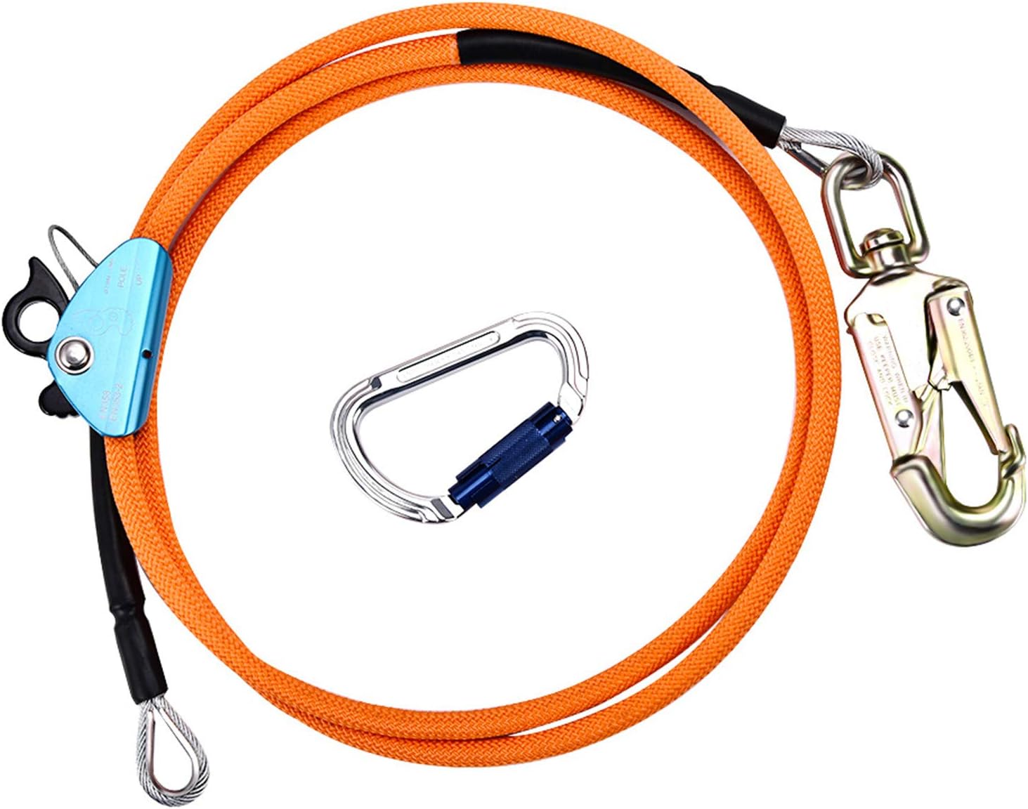 ETE ETMATE Steel Wire Core Flip Line Kit - Flipline with Triple Lock Carabiner Adjuster, Adjustable Lanyard, Low Stretch, Cut Resistant - for Fall Protection, Arborist, Tree Climbers (1/2" x 8')