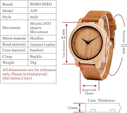 Miniatura 3 de BOBO BIRD Reloj de madera de bambú para hombre con correa de piel de vaca marrón con movimiento de cuarzo japonés relojes deportivos casuales regalo