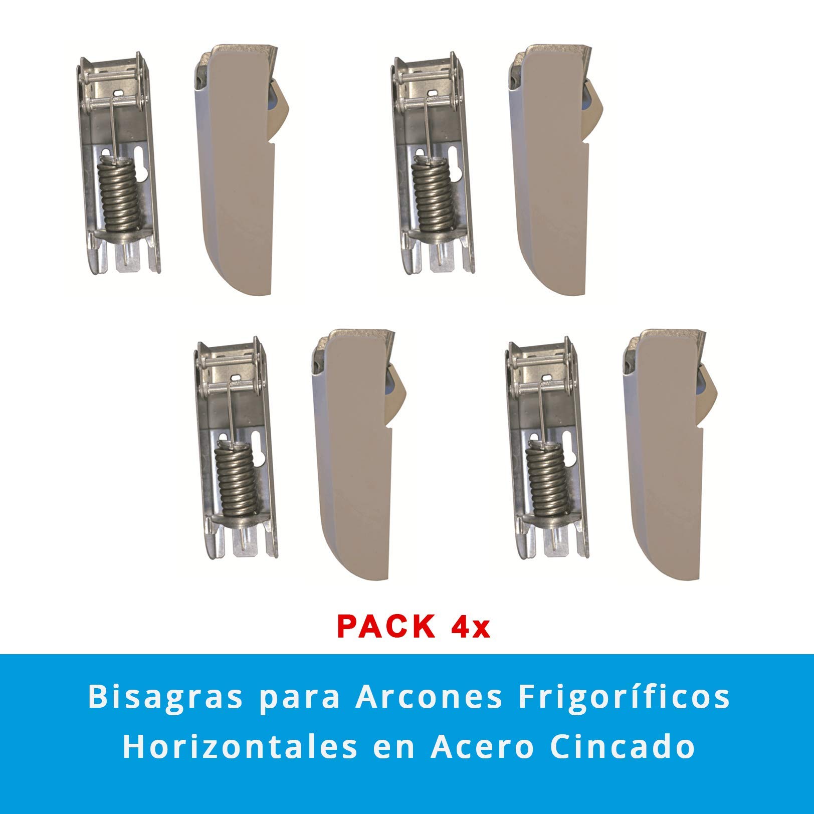 Pack mit 4 Scharnieren für horizontale Kühlschränke aus verzinktem Stahl | Mit 4,5 mm Feder | Verkleidung aus weißem Polystyrol