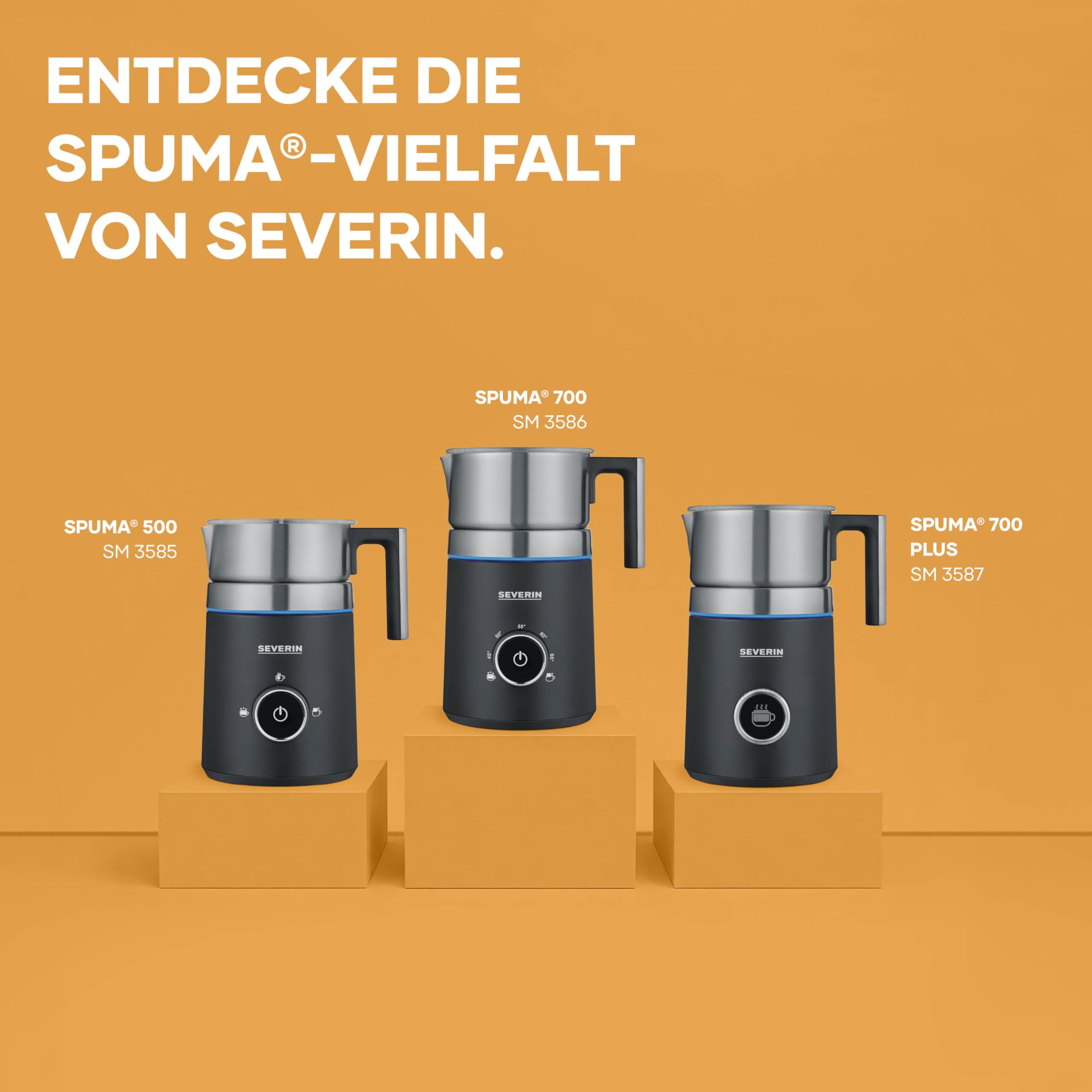 SEVERIN SPUMA 700 Plus Induktions-Milchaufschäumer, 13 Programme, OLED-Display, LED-Lichtring mit Statusanzeige, einfache Reinigung, Barista-Ausgusszotte, Edelstahl-gebürstet, schwarz, SM 3587