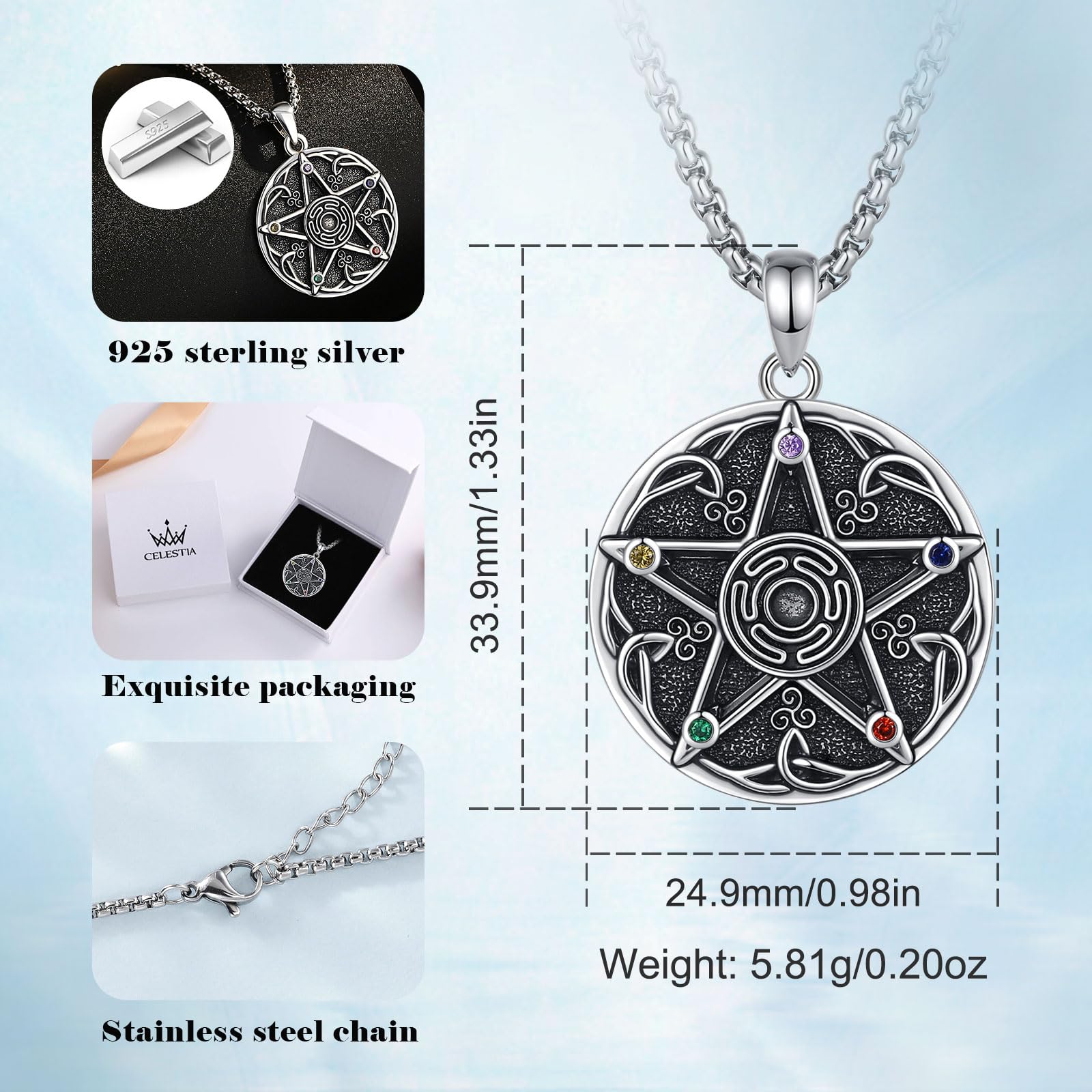 CELESTIA Mondgöttin Hekate Halskette Damen Mondkette Silber 925 Hexe Hexen Schmuck Esoterik Spirituelle Geschenke Frauen