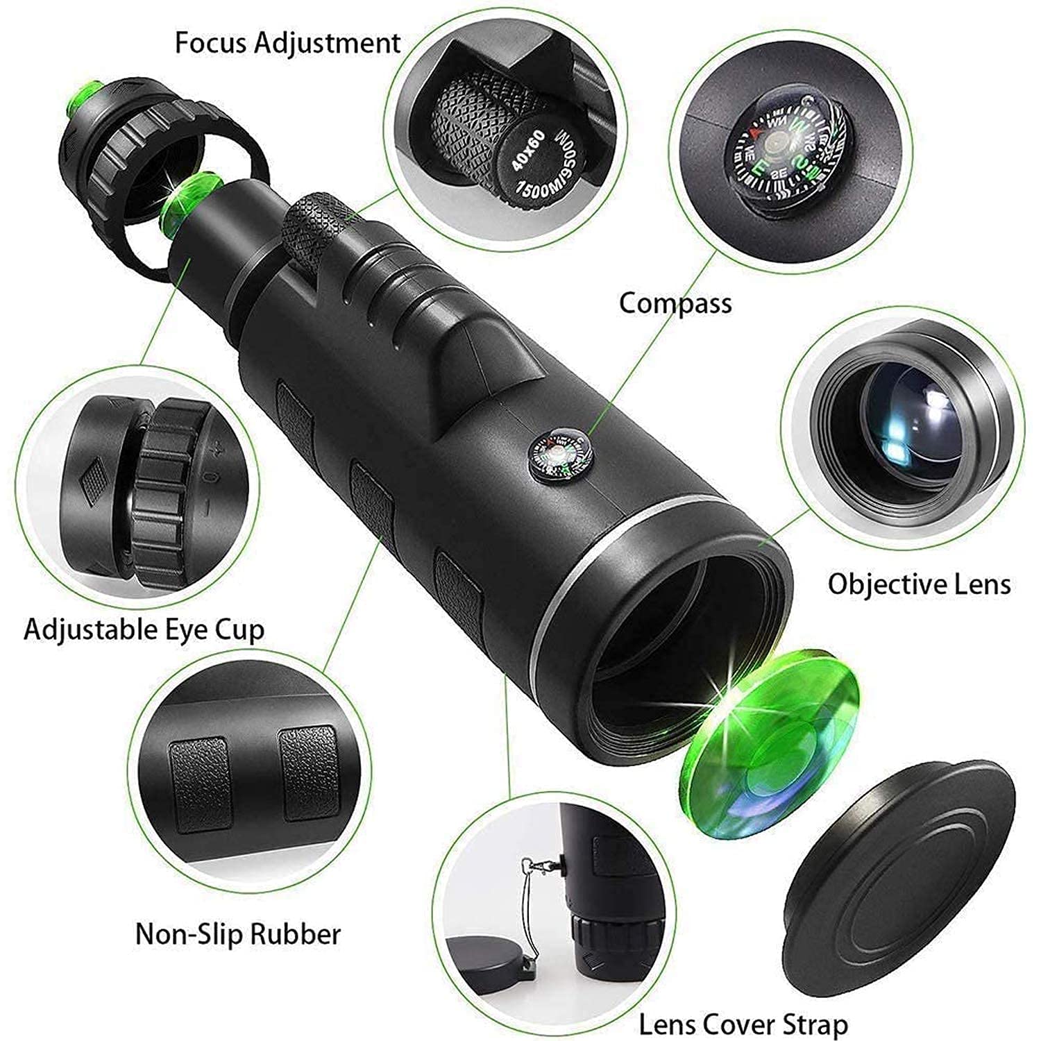 Monokularowy teleskop 40X60, Hd Bak4 Prism Monokularowy wodoodporny monokularowy zakres z klipsem na telefon, statyw do obserwacji ptaków Turystyka na świeżym powietrzu Sport i koncert little surprise