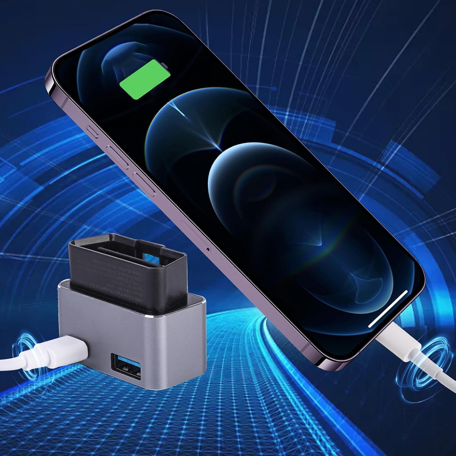 Car OBD2 to USB Power Adapter, DC12‑24V OBD to Type-C USB Female Adapter OBD Car Charger for Mobile Phones, Tablets, Dash Radar Detector, Camera GPS, DVR (ABS + Shell)