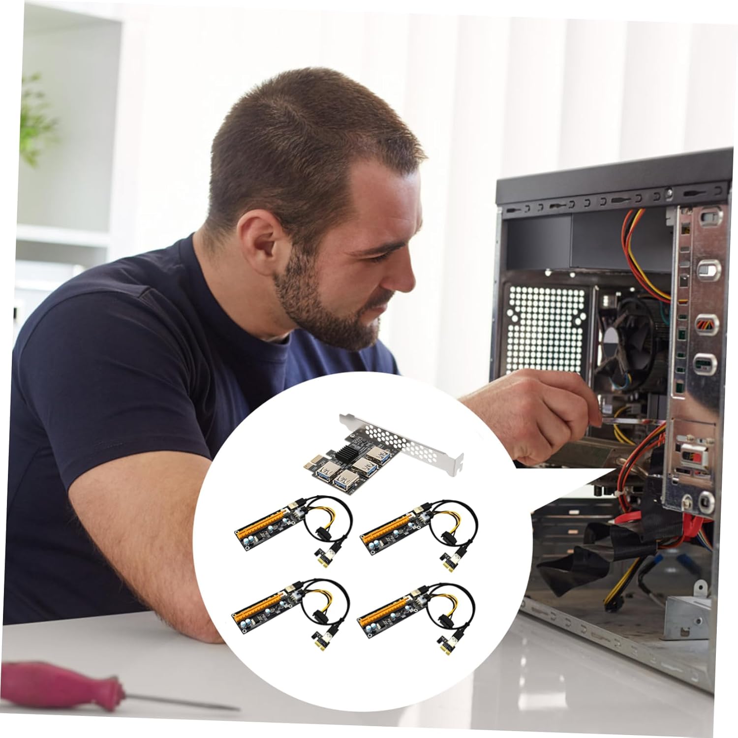 Operitacx Pci E Riser Extension Adapter Card with Plated USB Ports Stable Pci Express Expansion for Mining Computers No External Power Required Reliable High Speed Data Transmission