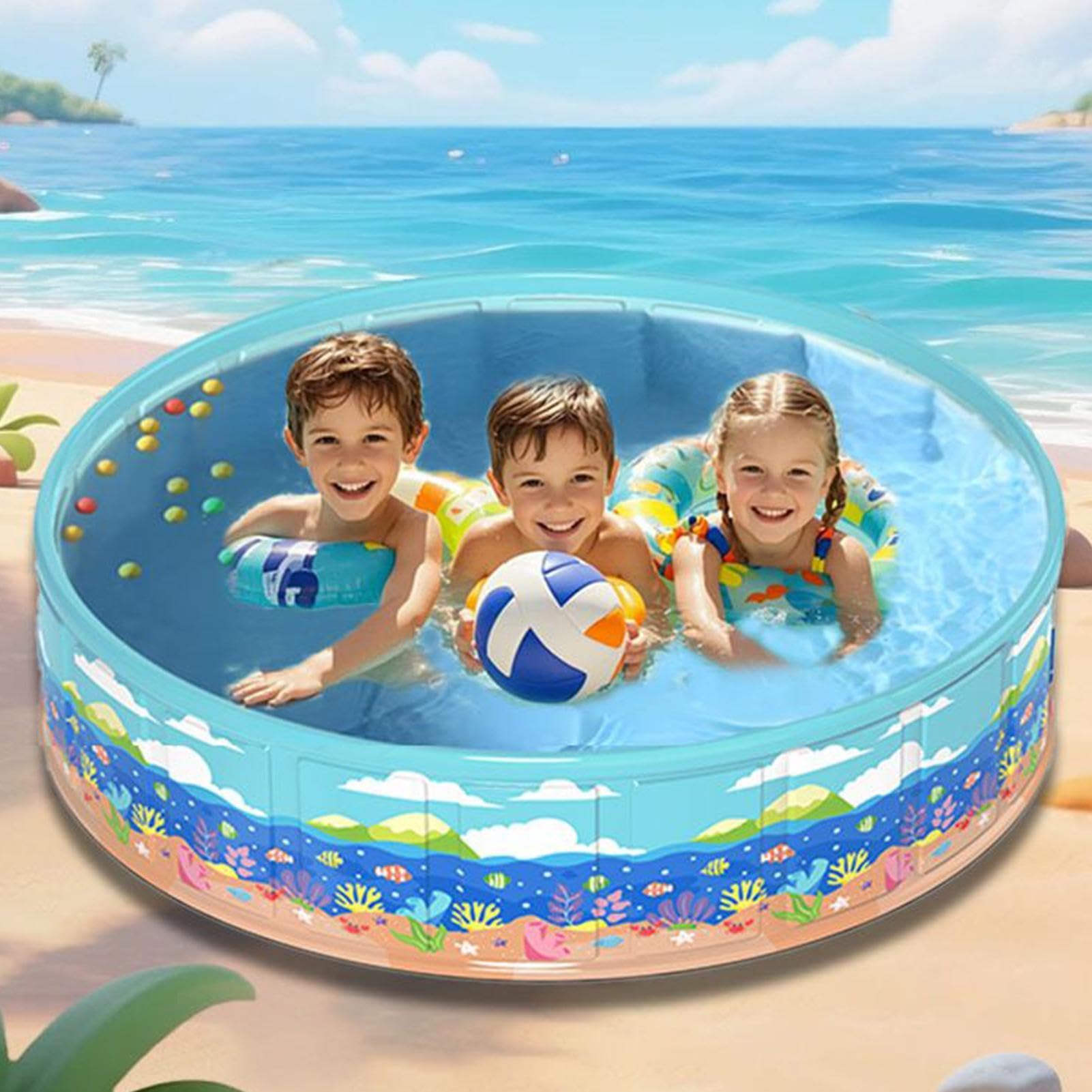 Wasserspaß mit Plantschen für Kids | Rutschfestes, PVC, zusammenfaltbar und ohne Aufblasen,Kinderplanschbecken,Für Garten, Hinterhof, Hof, Außenbereich, Wasserparty, Sommer, Outdoor für Kids, und