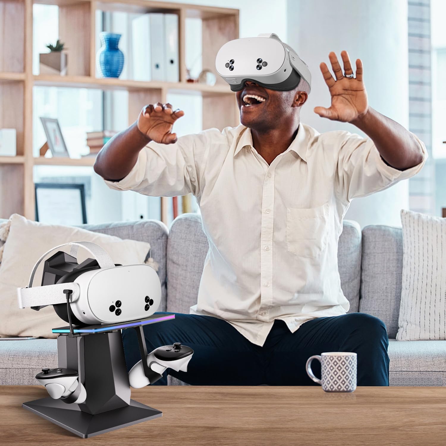Dock di ricarica compatibile con Meta Quest 2/3/3S | Supporta la stazione di ricarica rapida VR con luce RGB, cavo di tipo C, supporto per controller VR