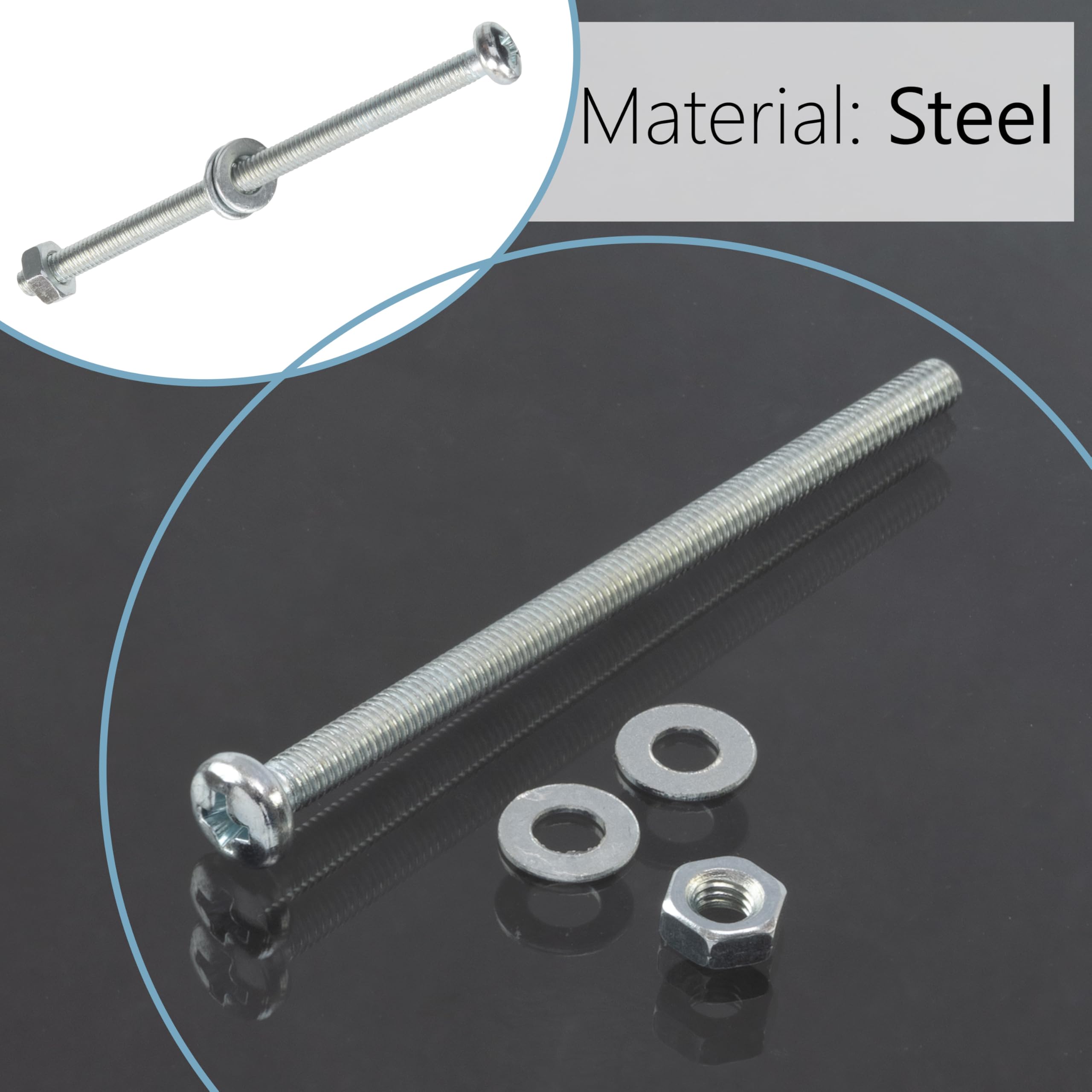 AERZETIX Kit fissaggio M3x50 mm / 50 viti metalliche / 50 dadi esagonali / 100 rondelle piatte / 1 utensile 1/4 PZ1