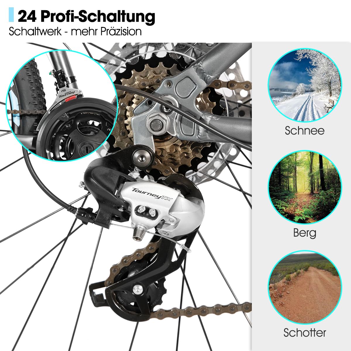 HILAND Bedrock Mountainbike 27,5 Zoll, 24 Gänge, Aluminiumrahmen, Mountainbike mit Hydraulische Scheibenbremsen und Federgabel, Unisex MTB Fahrrad für Herren & Damen