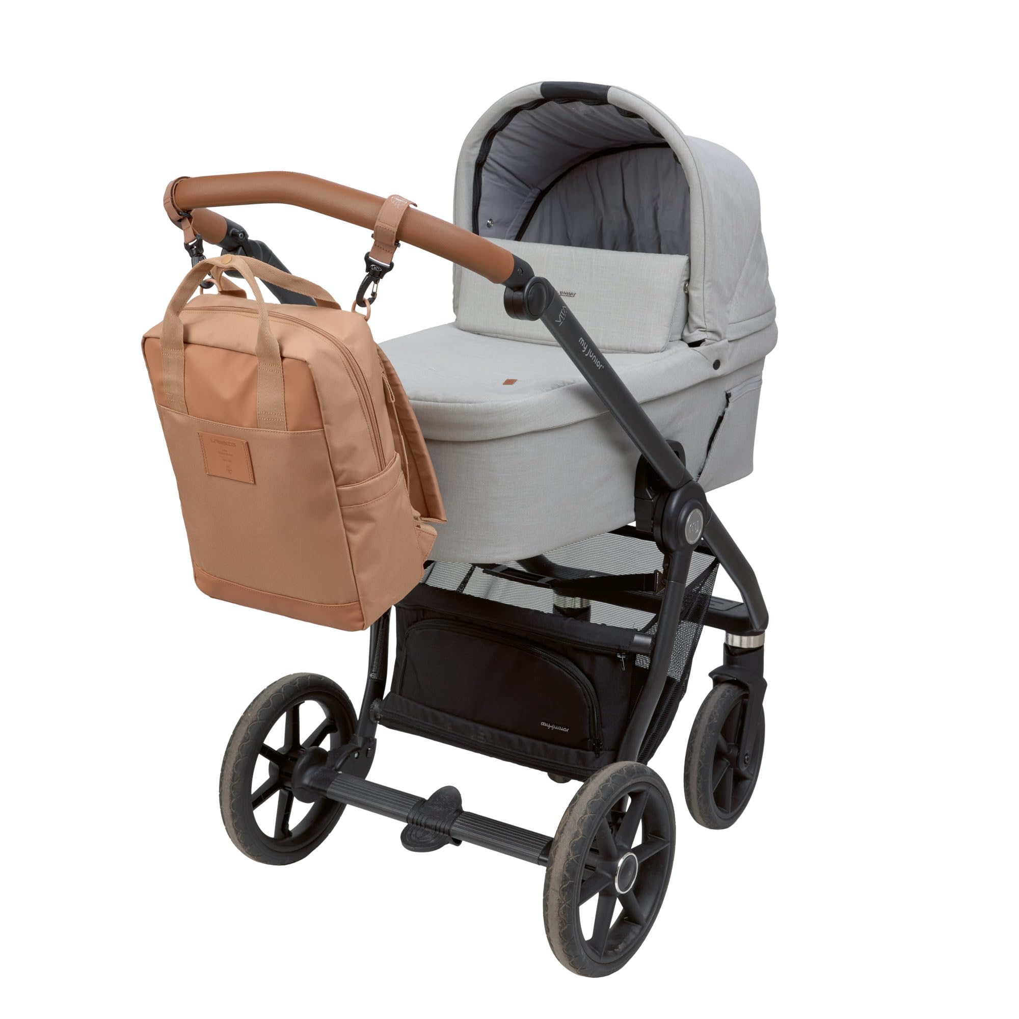 LÄSSIG Sac à langer Sac à dos avec matelas à langer, fixation pour poussette et porte-bouteille Durable/GRE Vividal Backpack almond