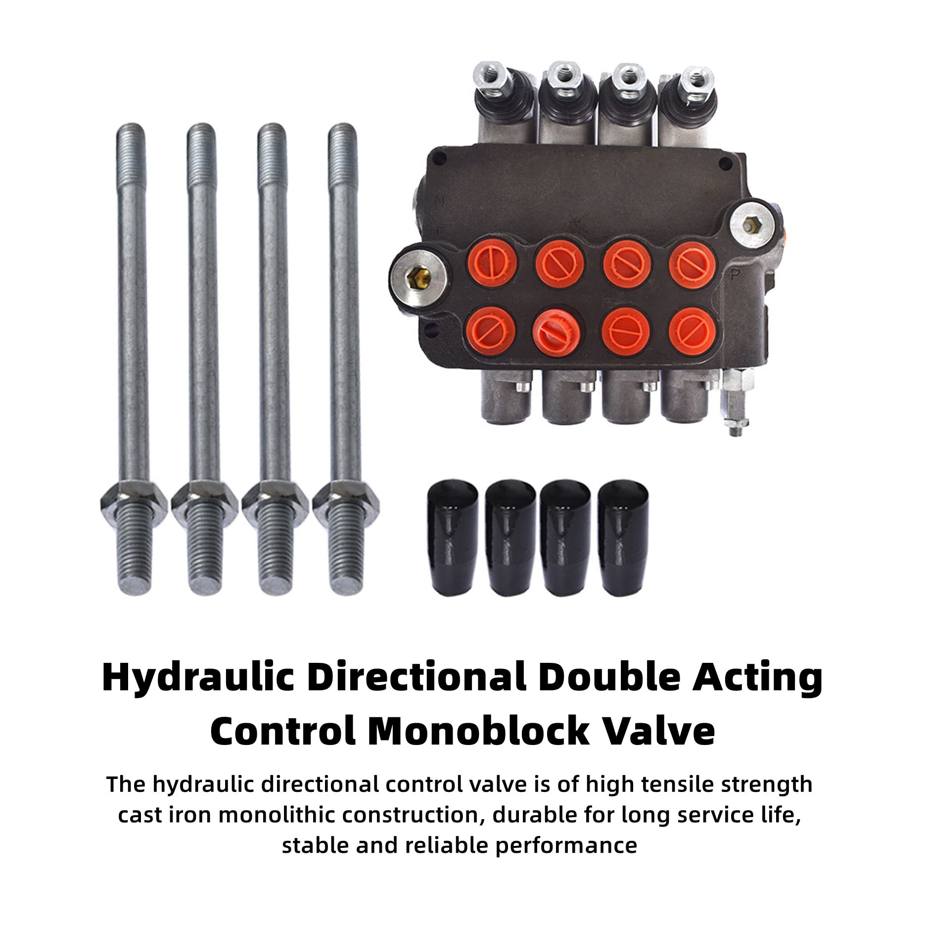 Hydraulisches Richtungs-Monoblockventil mit doppelter Wirkung, 4 Spulen, 21 gpm, SAE-Anschlüsse mit Joystick, hydraulisches Richtungssteuerventil 3600 psi, passend für kleine Traktoren, Lader usw.