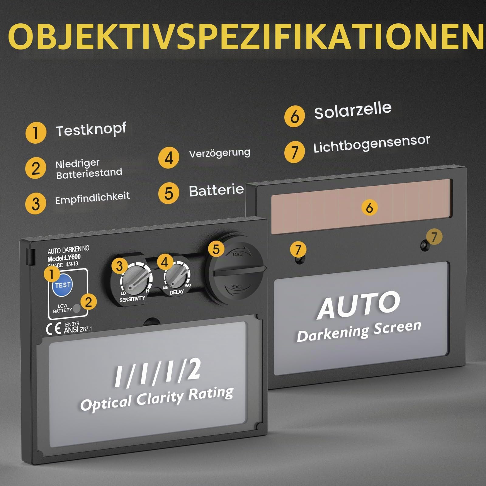 TOOLIOM Schweißerhelm 92,5 X 42,5mm Auto Verdunkelung True Color Großes Sichtfeld Schweissmaske für Wig MIG ARC Schweißerhaube Automatik Solar Schweißschild
