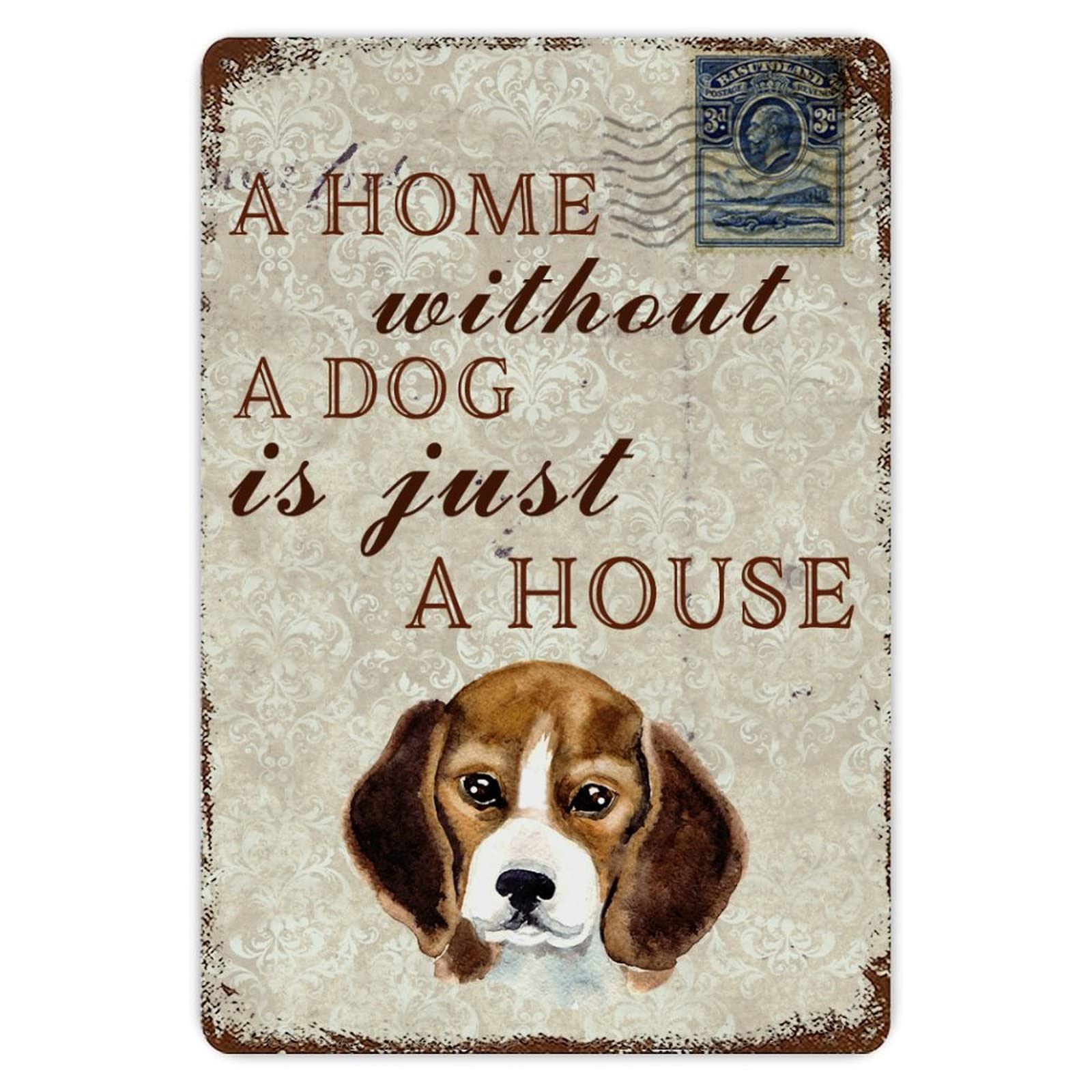 ENEDNATE A Home Without A Dog is Just A House Vintage Metal Tin Sign Pet Decorative Signs for Dog Lovers 8x12 inch