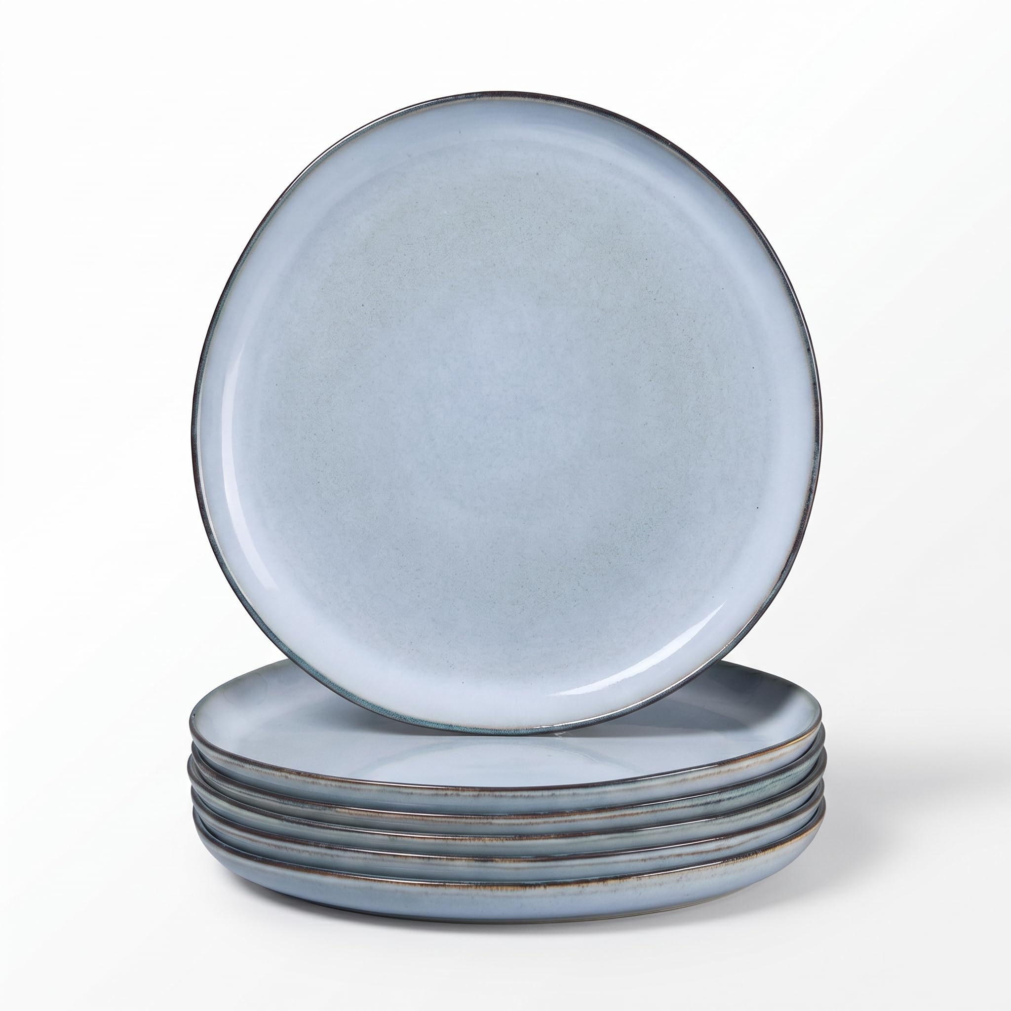 Joyfair Irregular Stoneware Dinner Plates Set of 6, Lakeside Mist Blue