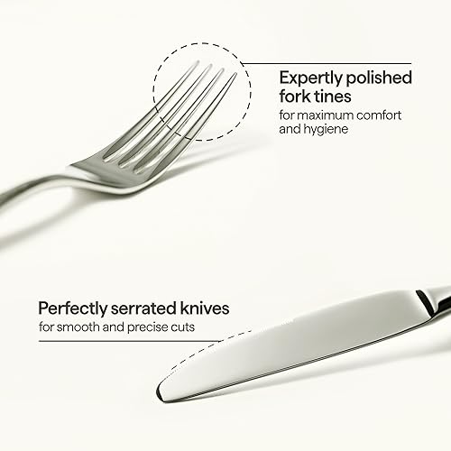 Miniatura 3 de Luciella Tropea - Juego de cubiertos pulidos, 45 piezas de acero inoxidable 1810 prémium con utensilios para servir, acabado de espejo moderno,