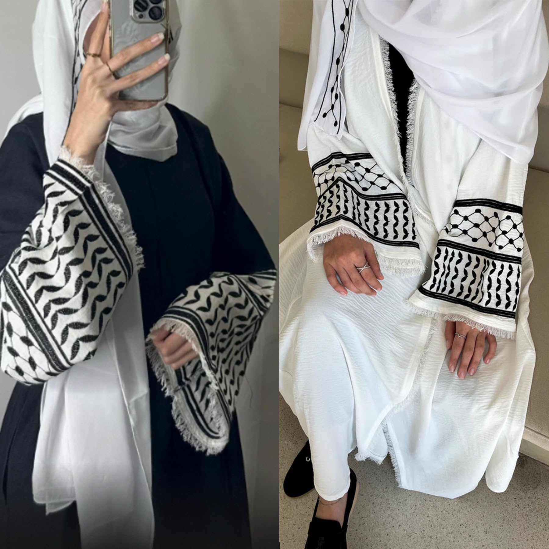 CLMJHG Muslimisches Kleid, modische offene Strickjacke, Abayas, Stickerei, Kimono für Damen, Türkiye, Elegante islamische Kleidung ohne Hijab