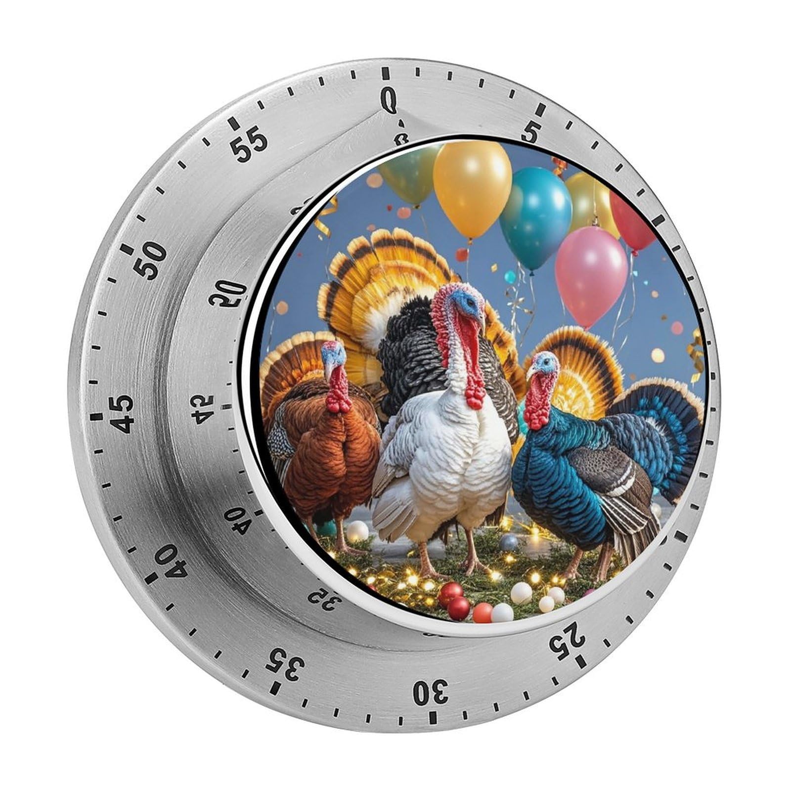 Fun Turkey Party Timer with Loud Alarm Precision 60 Minute Wind Up Timer Portable Manual Countdown Timers Exquisite Stainless Magnetic Kitchen Timers for Cooking Chef Clock