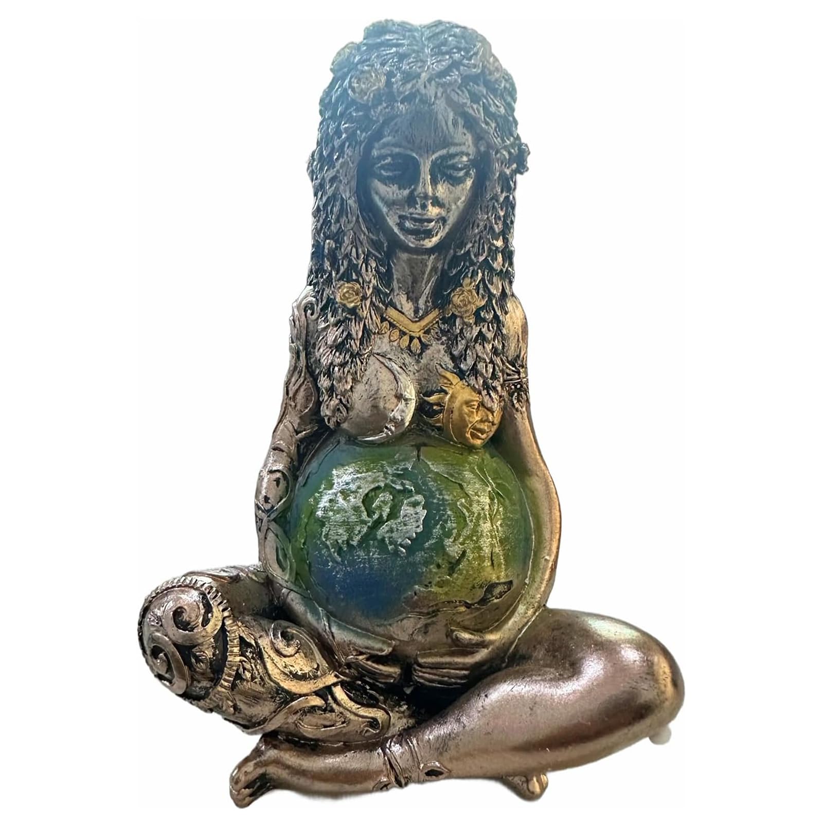 Glistenovelty Green Mother Earth Goddess Statue, Gaia Sculpture For Altar, Moon Goddess Resin Figurine, Eco-Friendly Home And Office Decor, Meditation Gifts For Earth Lovers (Green)