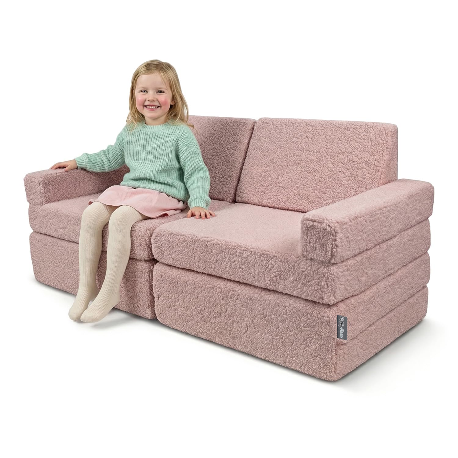 KiddyMoon Sofás Plegables para Niños Funda De Peluche Teddy Sillón Colchón Infantil Plegable, Rosa,Sofás