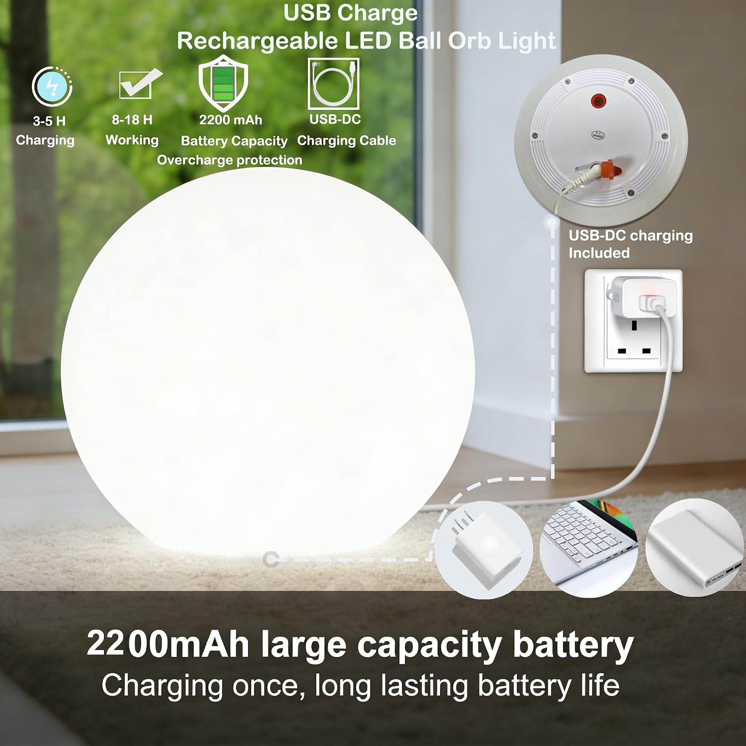 14-inch Globe Floor Lamp,Decorative LED Ball Light,Color Changing Orb Light image 2