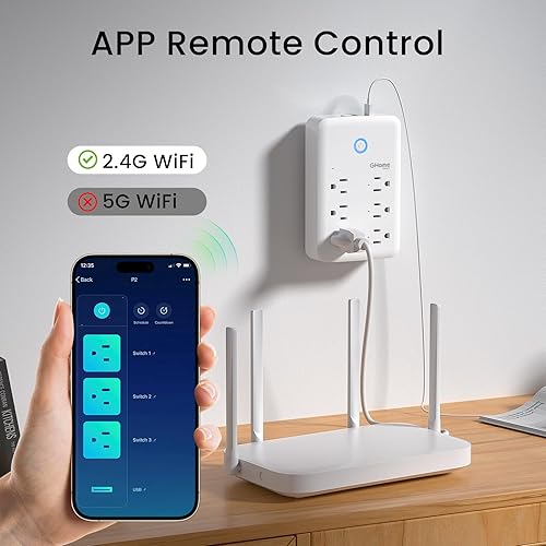 Vista 24 de GHome Smart Regleta de alimentación con 3 puertos USB y 3 enchufes inteligentes que funcionan con Alexa y Google Home, protector contra