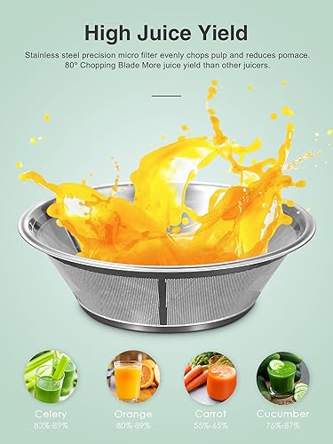 Miniatura 7 de QCen Máquina exprimidora, extractor centrífugo de 800 W con canal de alimentación de boca ancha de 3 pulgadas para frutas y verduras, fácil de