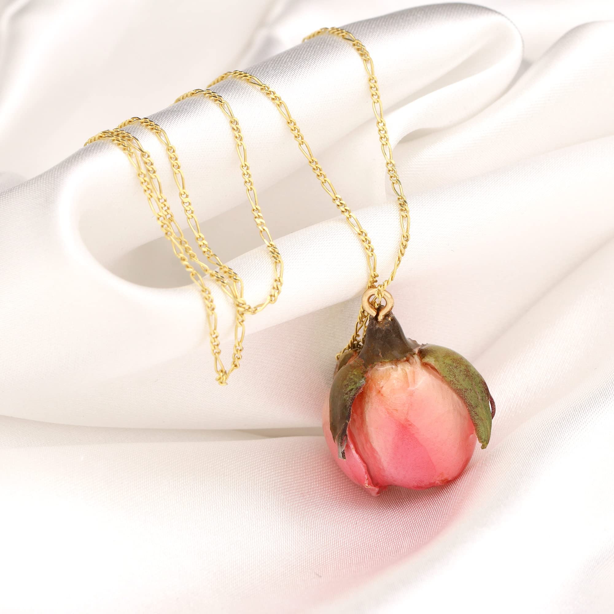 MadamLili - Echte Rose Anhänger Kette 50cm - Gold - 925 Sterling Silber Vergoldet - Blütenschmuck Echte Blume Rosenblüte - Handgefertigt - Naturschmuck - Exklusive Schmuckbox